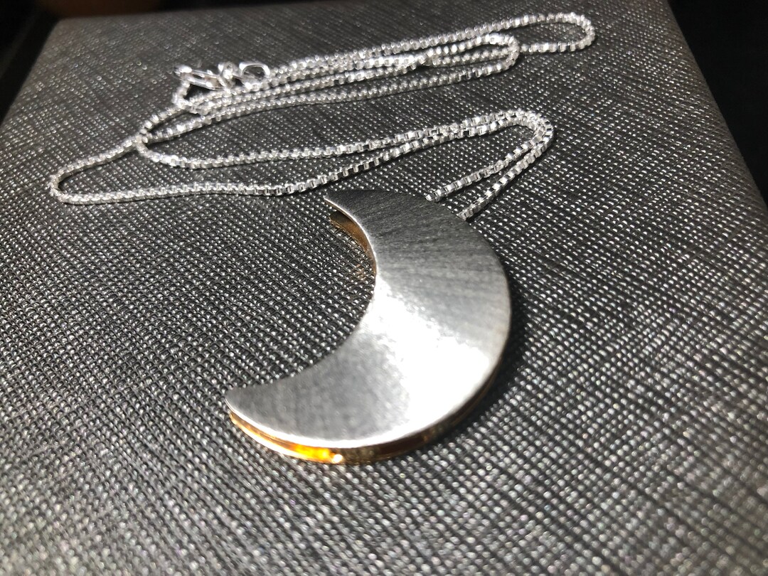 Stevie Nicks Crescent Moon inspired Necklace with GOLD-FILLED Curb Chain,  24K Gold Plate Overlay on Sterling Silver Moon Pendant