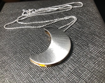 Crescent Moon Stevie Nicks Style Necklace in Gold and Silver, Artisan Celestial Moon Necklace, Solid 20 gauge, Half Gold Half Silver