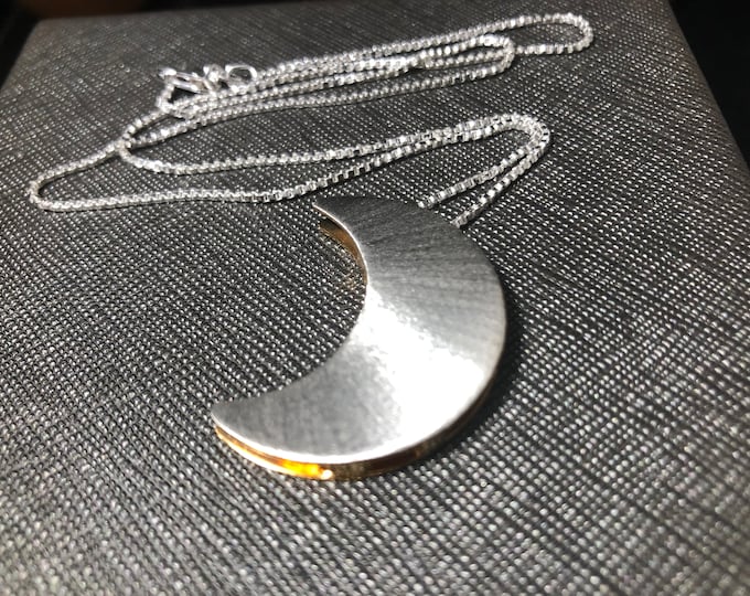 Crescent Moon Stevie Nicks Style Necklace in Gold and Silver, Artisan Celestial Moon Necklace, Solid 20 gauge, Half Gold Half Silver