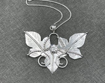 Emerald Sterling Silver Leaf Necklace: Elvish Gemstone Pendant, Woodland Fae Jewelry, Gifts For Her