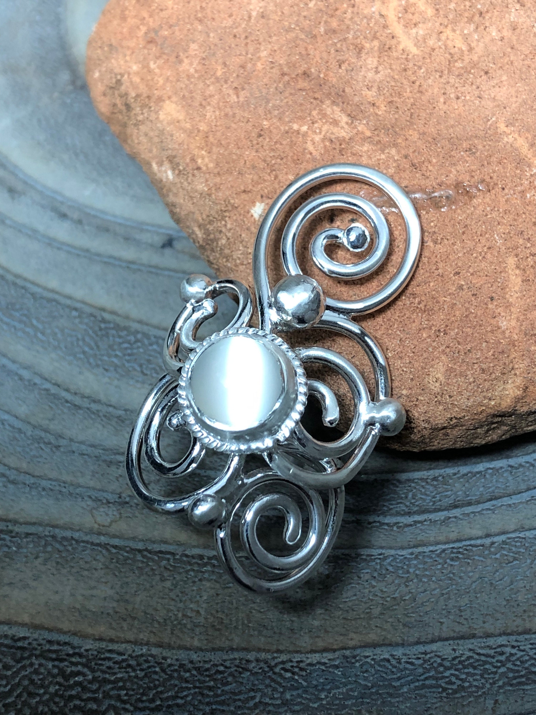 Bohemian Sterling Silver Artisan Gemstone Ring, Art Nouveau Statement