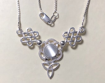 Sterling Silver Celtic Knot Necklace with Moonstone: Irish Jewelry, Irish Necklace, Gifts For Her