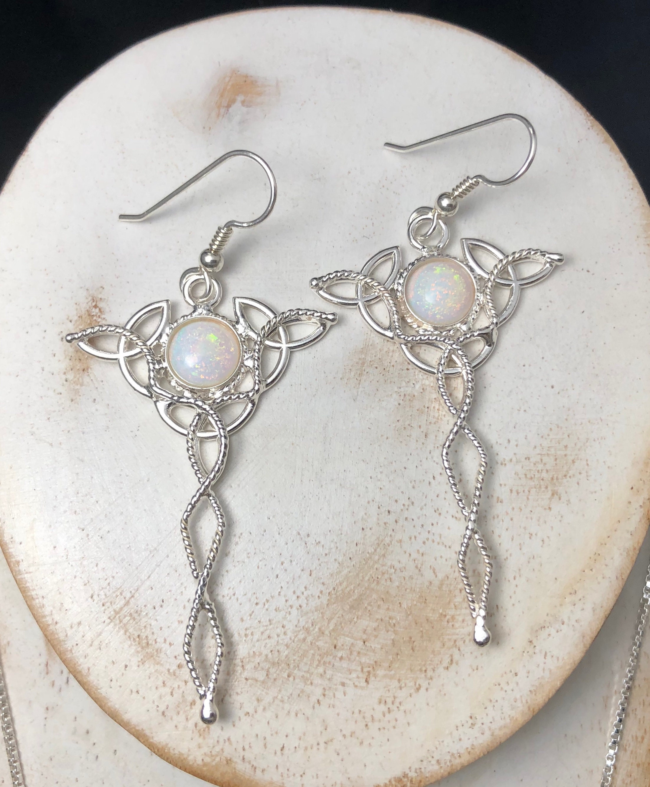 Irish Celtic Trinity Knot Earrings with Moonstones in Sterling Silver