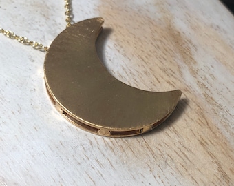 Crescent Moon Stevie Nicks Style Moon Necklace in Sterling Silver with 24K Gold Overlay, Celestial Moon Necklaces, 18 inch Chain, Artisan