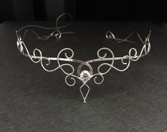 Sterling Silver Wedding Tiara: Victorian Renaissance Gemstone Headpiece, Elvish Circlet, Fantady Wedding Diadem