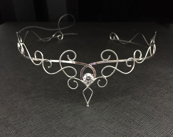 Sterling Silver Wedding Tiara: Victorian Renaissance Gemstone Headpiece, Elvish Circlet, Fantady Wedding Diadem