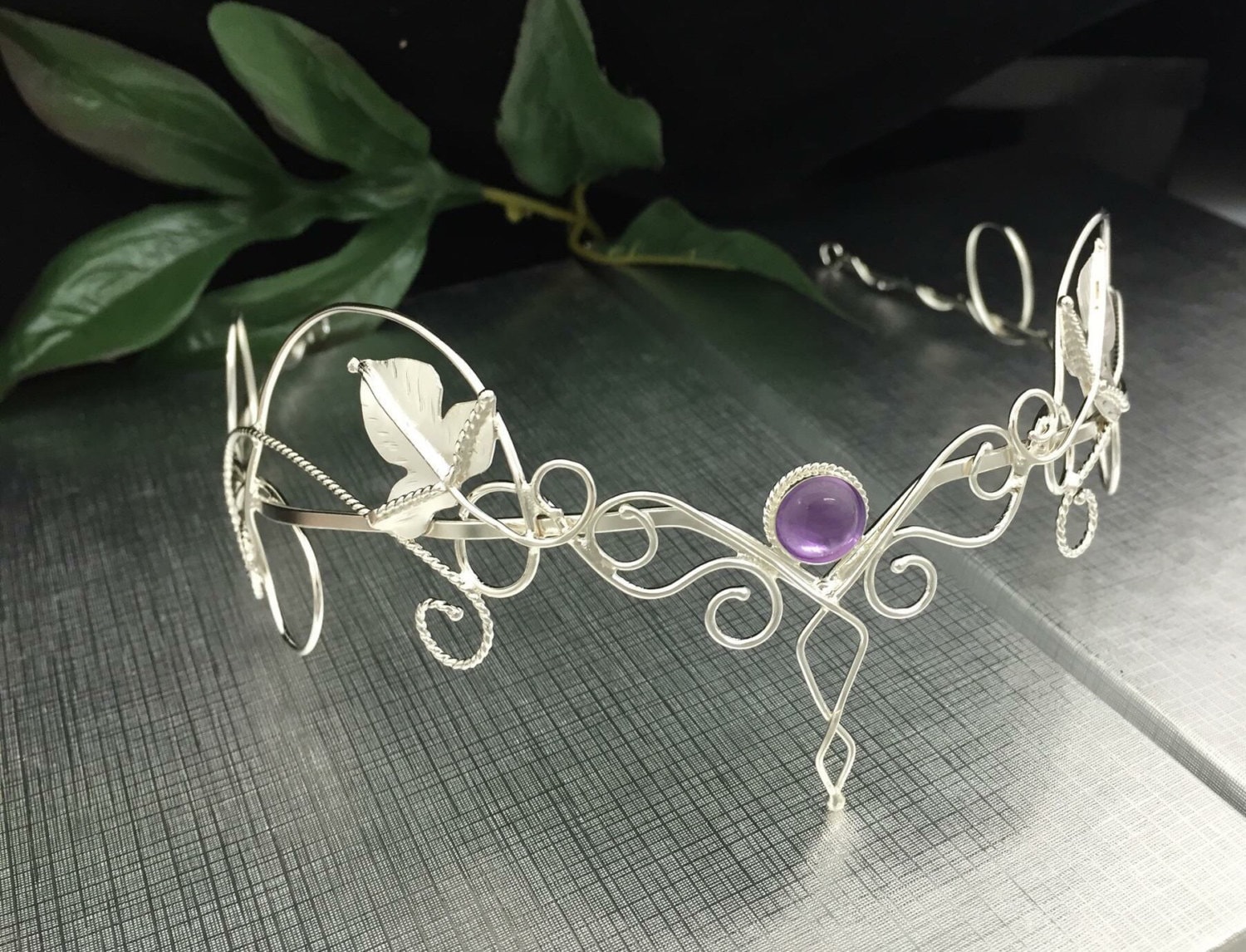 Woodland Elvish Wedding Sapphire Moonstone Amethyst Tiara in Woodland Elvish Wedding Sapphire Moonstone Amethyst Tiara in