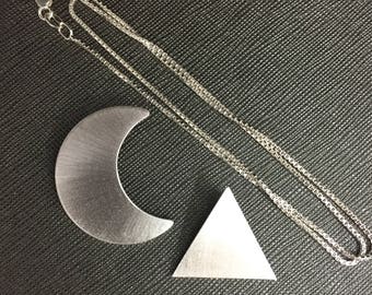 Crescent Moon Necklace, Stevie Nicks inspired Pyramid Necklace, Stevie Nicks Style Crescent Moon and Pyramid Set, Sterling Silver Handmade