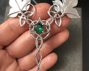 Woodland Leaves Emerald Amethyst Peridot Necklace Sterling Silver, Elvish Victorian Necklace, Irish Necklace Sterling Silver Handmade