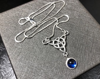 Celtic Knot Sapphire, Moonstone, Amethyst Drop Necklace in Sterling Silver, Irish Jewelry, Gifts For Her, Scottish  Necklace