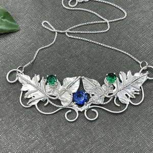 Woodland Elvish Sapphire Necklace in Sterling Silver, Artisan Organic Nature Inspired Jewelry Gifts For Her, Bohemian Necklaces