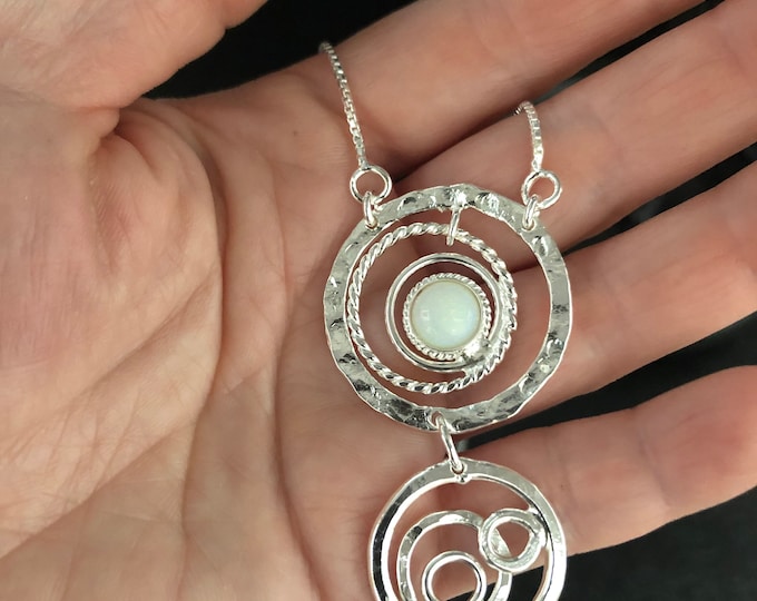 Hammered Sterling Silver Eternity Gemstone Necklace: Artisan Circle Pendant, Bohemian Jewelry, Gifts For Her