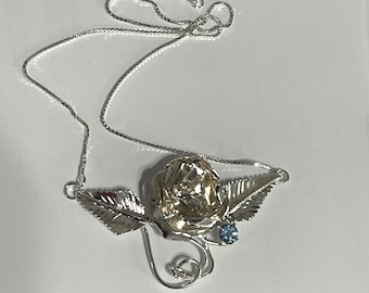 Handmade Rose Necklace with Gemstone in Sterling Silver, Rose Floral Jewelry, Gifts For Her