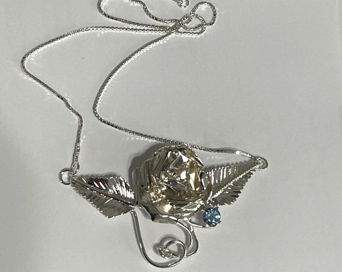 Handmade Rose Necklace with Gemstone in Sterling Silver, Rose Floral Jewelry, Gifts For Her