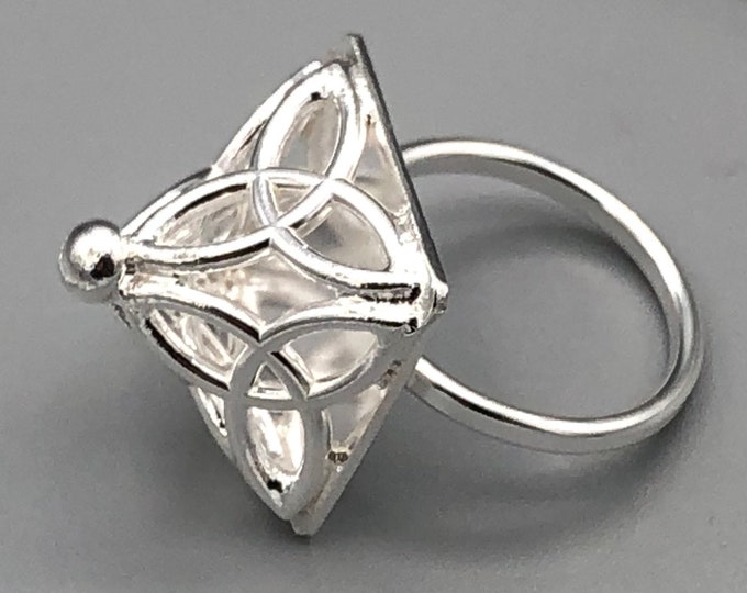 Handmade Sterling Silver Irish Symbol Pyramid Ring: Celtic Triquetra Jewelry, Triangle Rings, Gifts For Her, Statement