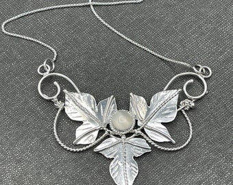 Elvish Leaf Gemstone Necklace in Sterling Silver, Renaissance Necklace, Gifts For Her, Woodland Necklaces, Leaf Jewelry, Fae Jewelry