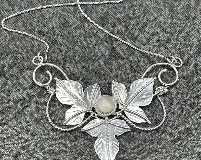 Elvish Leaf Gemstone Necklace in Sterling Silver, Renaissance Necklace, Gifts For Her, Woodland Necklaces, Leaf Jewelry, Fae Jewelry