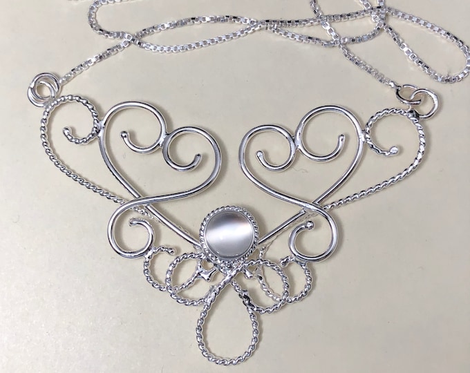 Bohemian Necklace in Sterling Silver with 8mm Gemstone,  Fae Renaissance Elvish Necklaces, Gifts For Her, Bohemian Style, Victorian Necklace