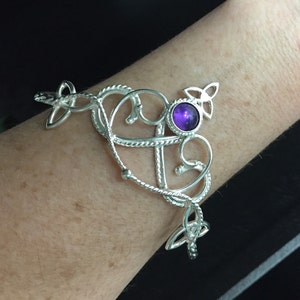 Celtic Knot Gemstone Cuff Bracelet in Sterling Silver, Irish Bracelet, Gifts For Her, Renaissance Gemstone Bracelet, Victorian Style image 5