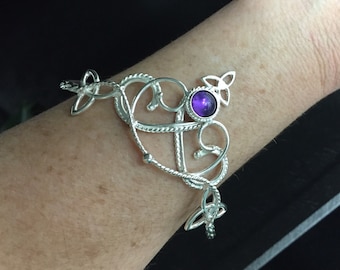 Celtic Knot Gemstone Cuff Bracelet in Sterling Silver, Irish Bracelet, Gifts For Her, Renaissance Gemstone Bracelet, Victorian Style