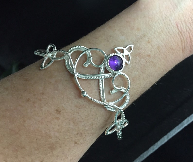 Celtic Knot Gemstone Cuff Bracelet in Sterling Silver, Irish Bracelet, Gifts For Her, Renaissance Gemstone Bracelet, Victorian Style image 5