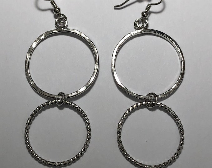 Cute Simple Hoop Earrings in Sterling Silver, Artisan Hammered Circle Earrings, Eternity Drop Earrings, Gifts For Her