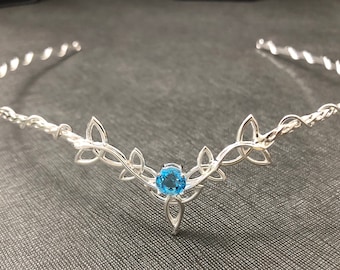 Celtic Tiara, Irish Weddings, Trinity Knot Wedding Circlets, Aquamarine Sterling Silver Handmade Bridal Circlet, Irish Diadems