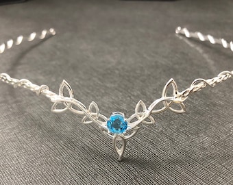 Celtic Tiara, Irish Weddings, Trinity Knot Wedding Circlets, Aquamarine Sterling Silver Handmade Wedding Circlet