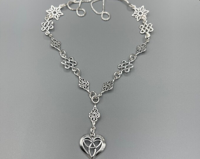 Celtic Irish Trinity Knot Heart Drop Necklace in Silver 925, Irish Triquetra Necklaces, Gifts for Her, Drop Style Necklaces