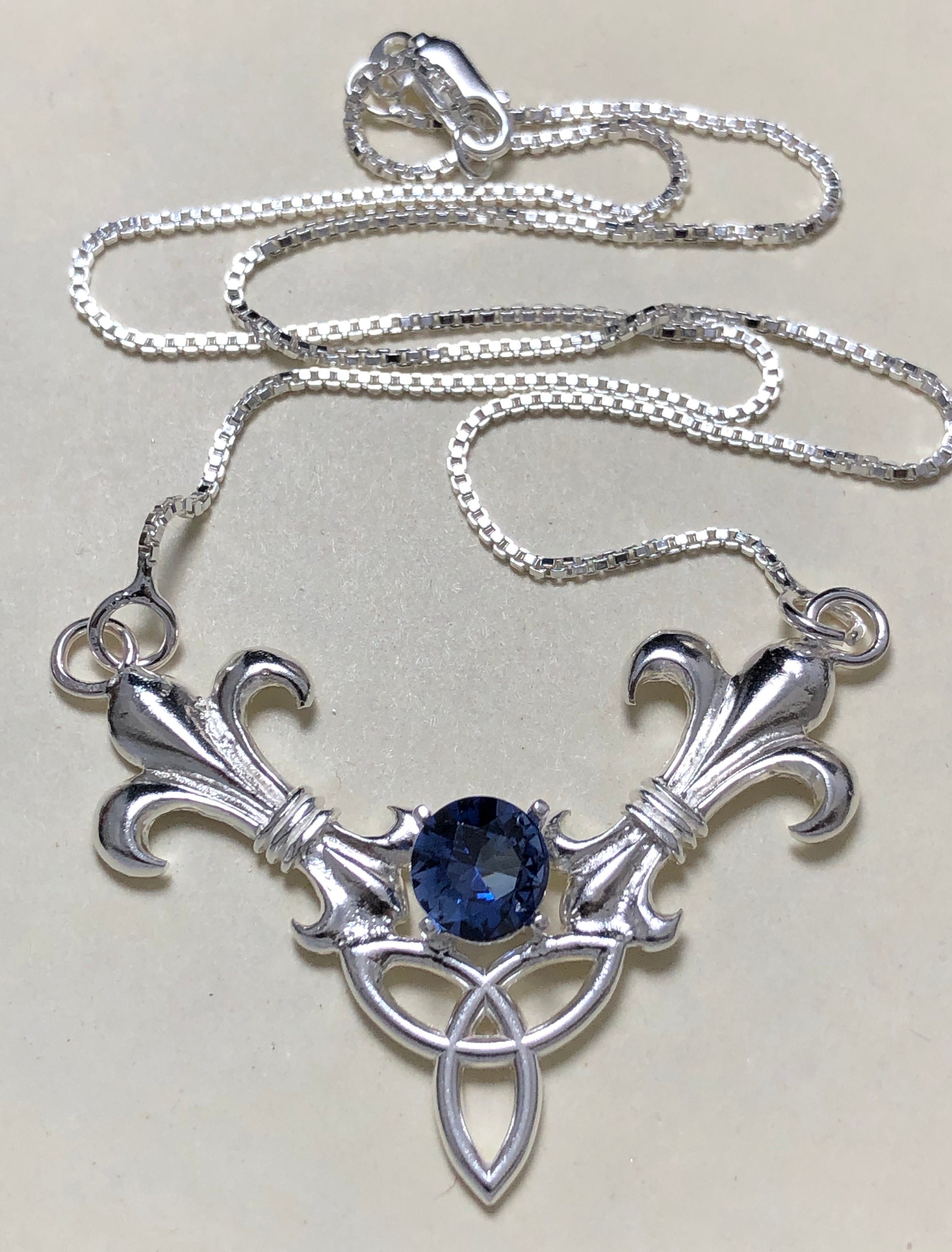 Celtic FleurDeLis Amethyst Necklace, Gifts For Her, Celtic Sapphire