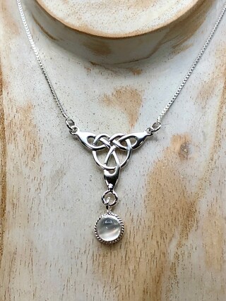 Collana Con Nodo Celtico In Argento Sterling 925 E Pietra Di Luna - Gioiello Irlandese Per Donna, Regalo Significativo