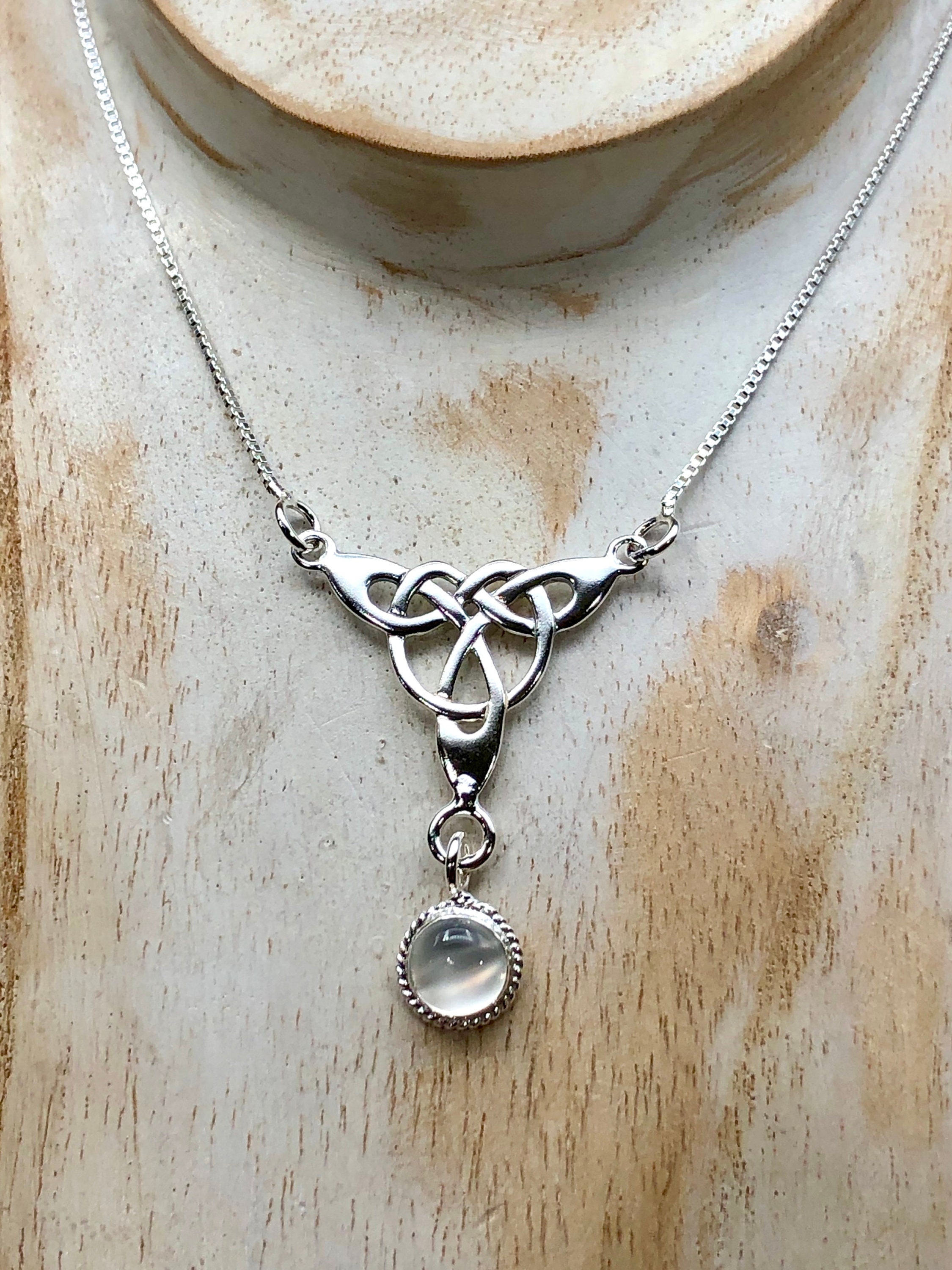 Collana Con Nodo Celtico In Argento Sterling 925 E Pietra Di Luna - Gioiello Irlandese Per Donna, Regalo Significativo