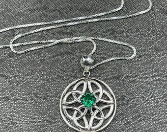 Sterling Silver Celtic Emerald Necklace: irish Jewelry, Irish Necklaces, Gifts For Her