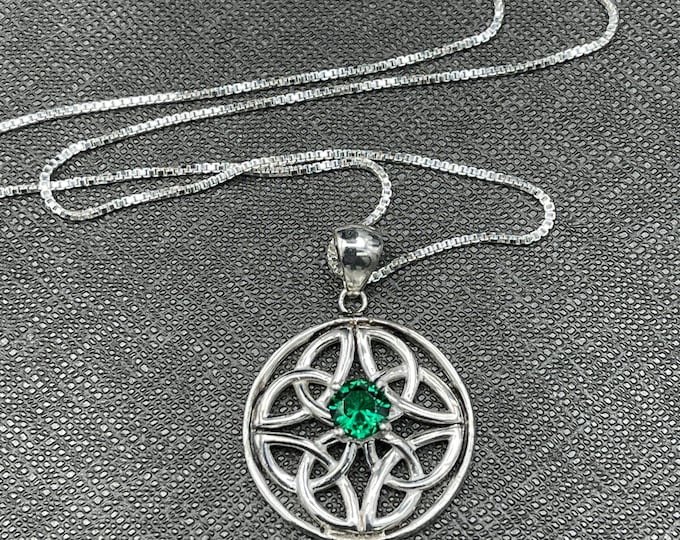 Sterling Silver Celtic Emerald Necklace: irish Jewelry, Irish Necklaces, Gifts For Her