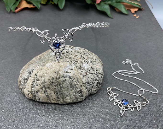 Featured listing image: Sterling Silver Celtic Knot Tiara and Necklace Sapphire Set, Irish Wedding, Nordic Wedding, Gift For Her