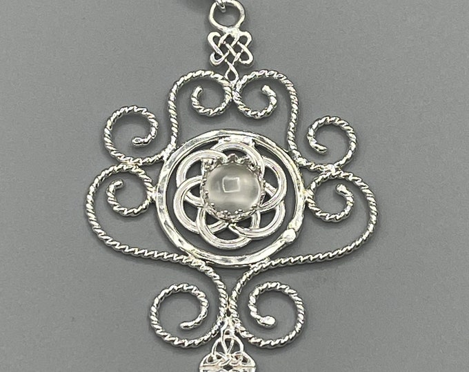Sterling Silver Celtic Trinity Knot Necklace: Victorian Steampunk Gemstone Pendant
