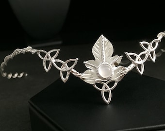 Elvish Woodland Moonstone Bridal Tiara in Sterling Silver, Artisan Faery Leaf Wedding Circlets, Handmade Celtic Leaves Crown