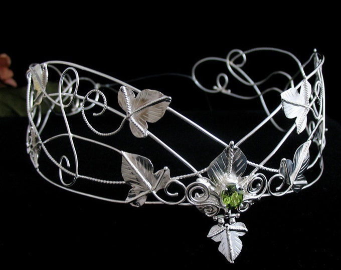 Woodland Artisan Wedding Crown in Sterling Silver, Leaf Circlet, Leaves Wedding Circlet, Middle Earth Headpiece in Sterling Silver