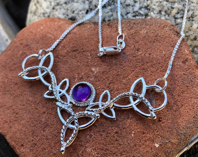Amethyst Celtic Trinity Knot Necklace in Sterling Silver, Irish Symbolic Necklaces, Gifts For Her, Anniversary Gifts, Scottish Jewelry