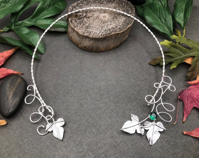 Woodland Elvish Moonstone Neck Jewelry in Sterling Silver, Neck Rings, Handmade Neck Torcs, Wedding Accessories, Gifts For Her