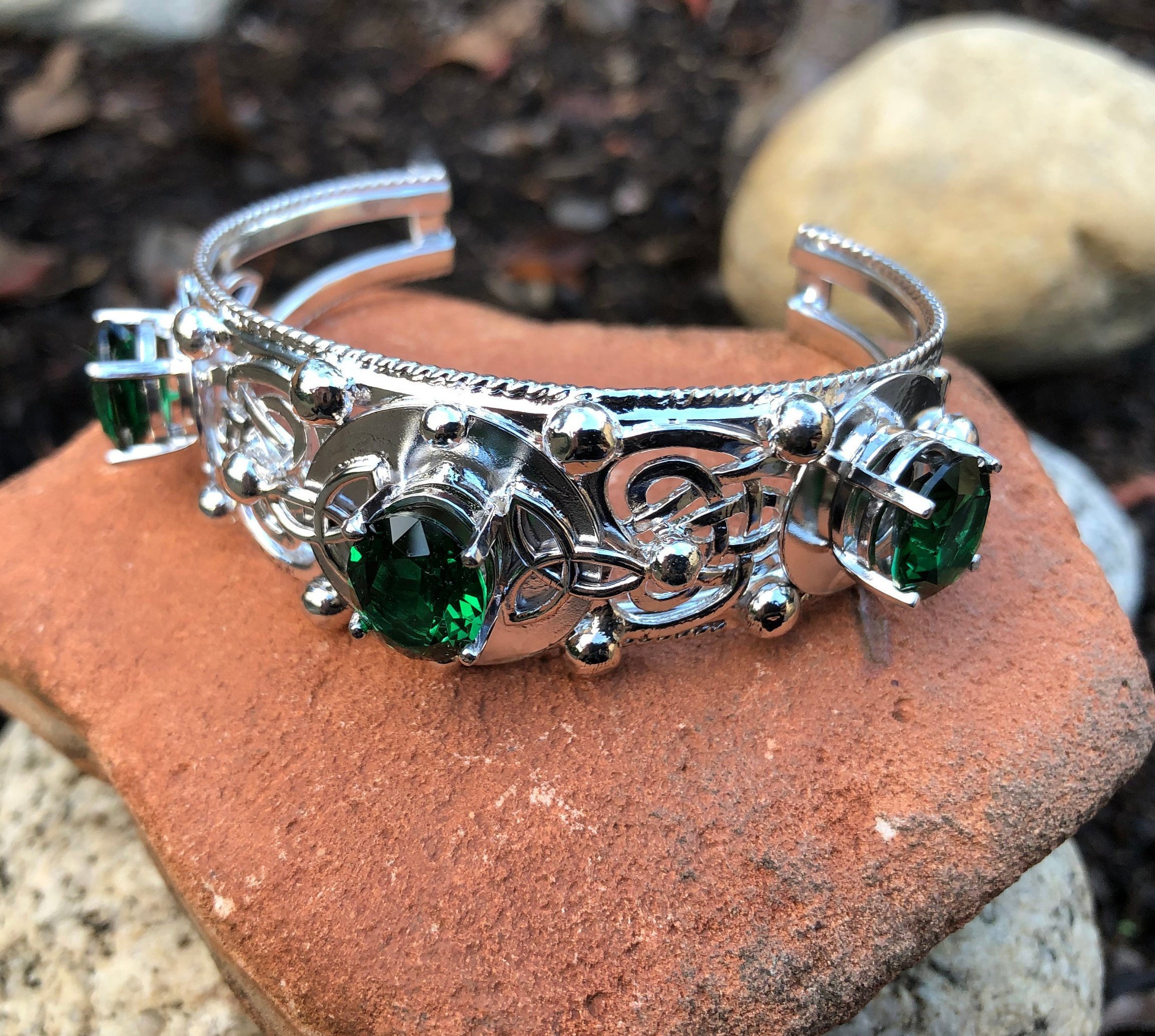 Emerald CZ Stones Silver Plated Bracelet