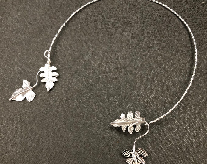 Elvish Woodland Sterling Neck Torc, Collarbone Jewelry, Leaf Neck Torcs, Necklet and Neck Rings, Bohemian Torcs