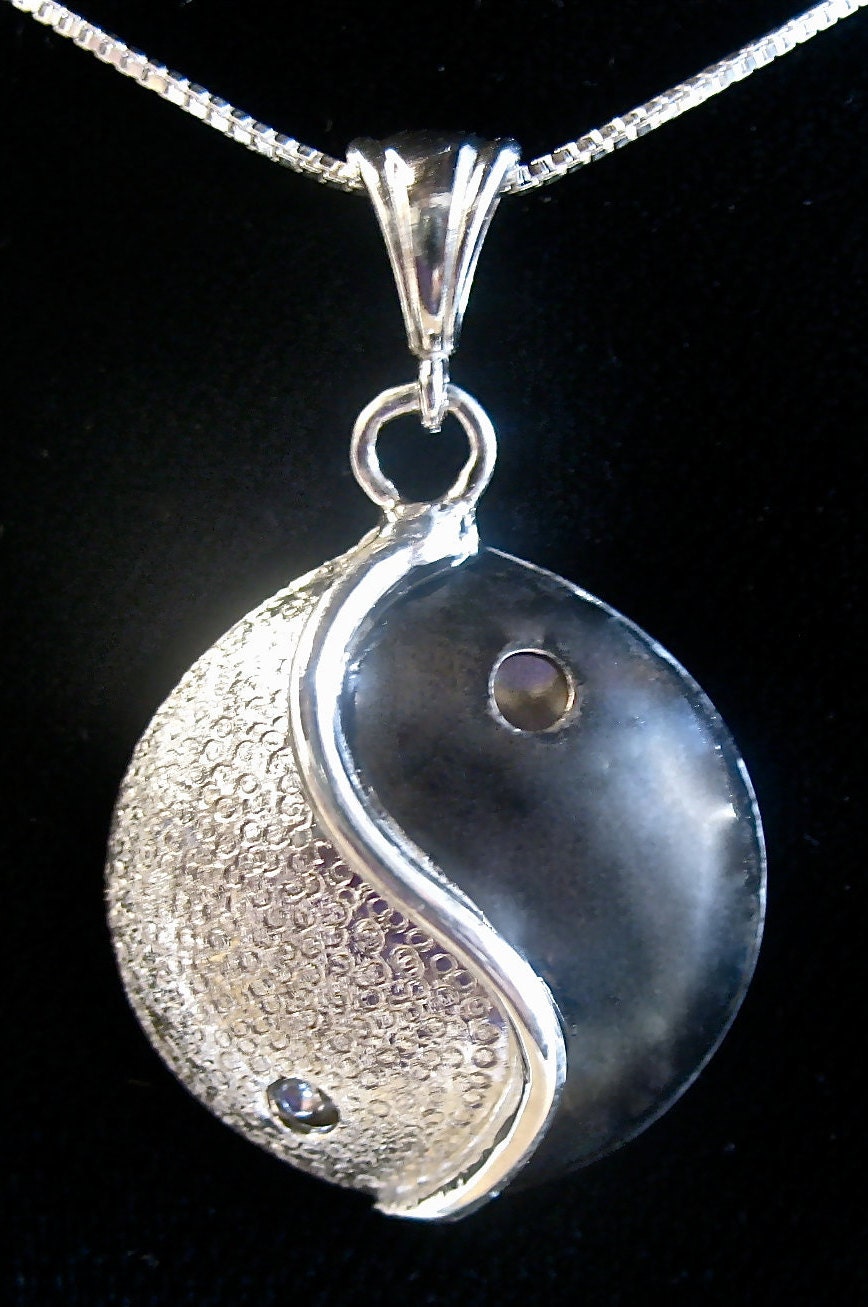Yin Yang Necklace, Zen Necklace, Handmade Yin Yang Jewelry, 18 Inch Sterling Box Chain, Sterling
