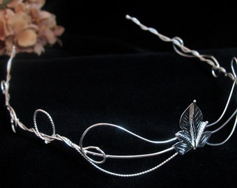 Elvish Wedding Circlet, Woodland Fae Headpiece, Sterling Silver Handmade Leaf Tiara, Alternative Bride