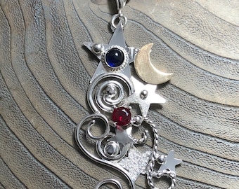 Shooting Star Moon Celestial Necklace in 24K Gold and Sterling Silver, Gifts For Her, Hipster Boho Necklaces, Comet Jewelry, Star Necklaces