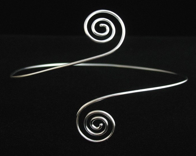 Simple Sterling Silver Upper Arm Swirling Cuff Bracelet or Armlet Band