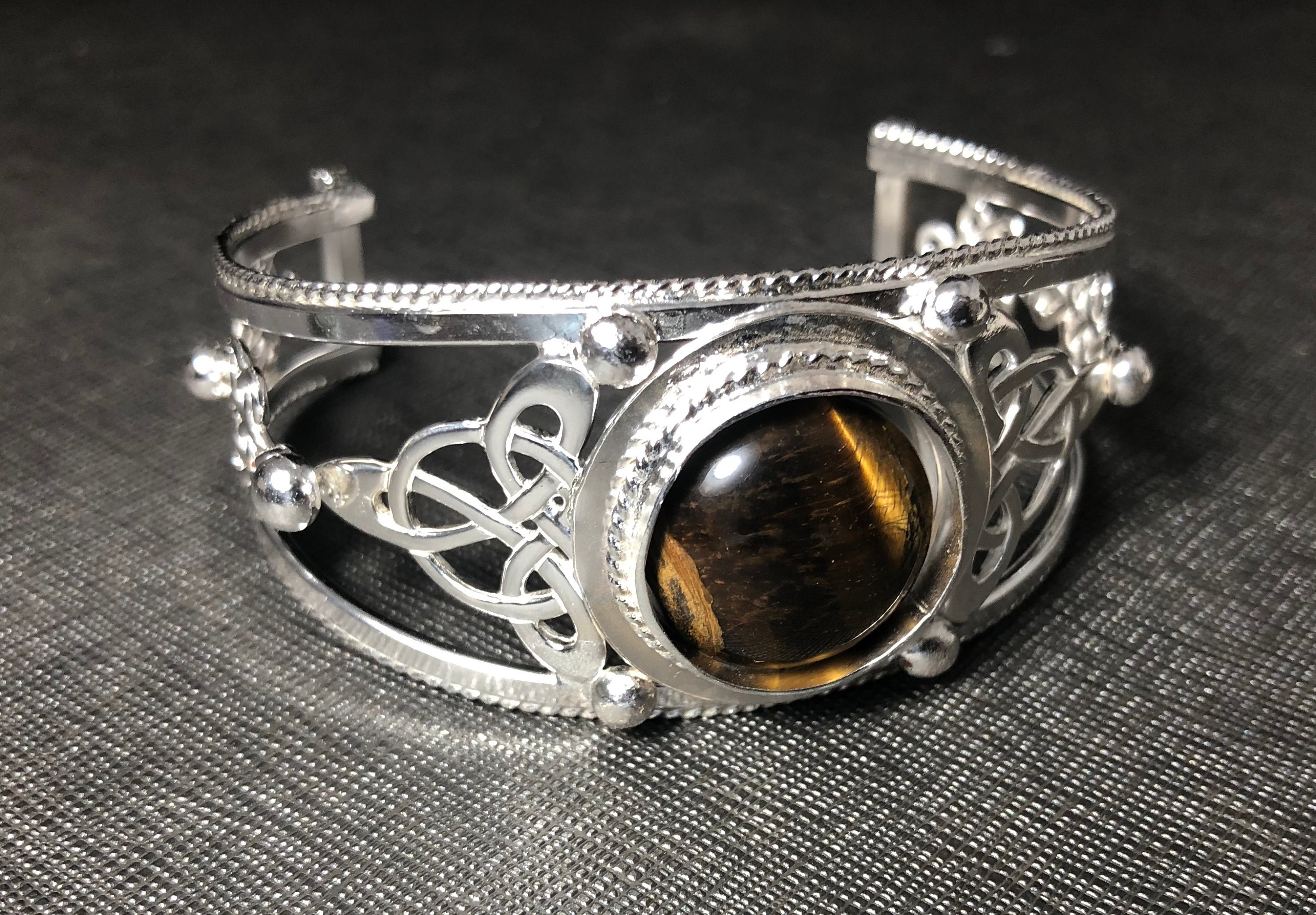 Celtic Knot Irish Bracelet Cuff with Gemstone in Sterling Silver