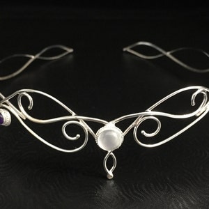 Romantic Fairytale Wedding Moonstone Amethyst Tiara in Sterling Silver, Fae Wedding, Bohemian Tiaras, Elvish Tiara, Alternative Bride, Fae