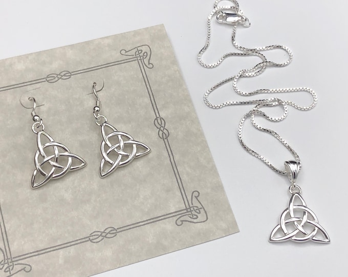 Celtic Knot Necklace and Earrings Set Silver, Gifts For Her, Charmed Knot Necklace,  Irish Necklaces, Eternity Symbolic Celtic Jewelry