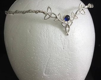 Celtic Knot Irish Sterling Silver Tiara, Gemstone Wedding Circlet, Alternative Wedding, Bridal Accessories, Pagan, Fantasy Wedding
